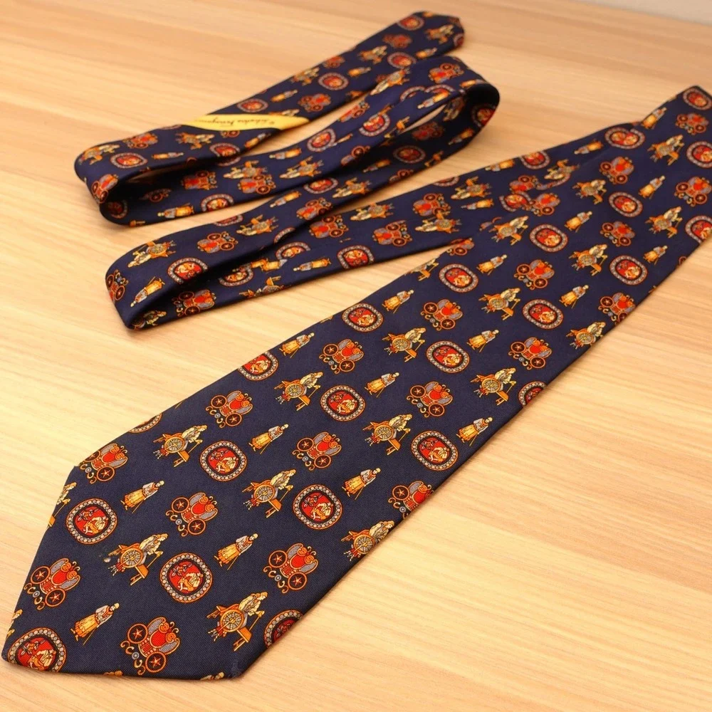 Salvatore Ferragamo Tie Mens Navy Blue Silk Twill Novelty Italian Luxury $240